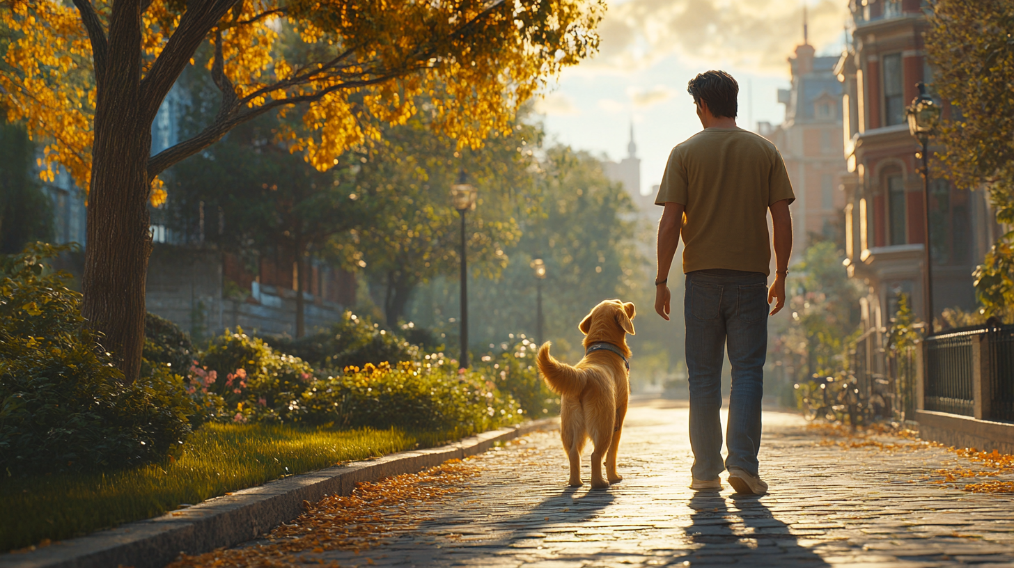 A man and his dog grow old together