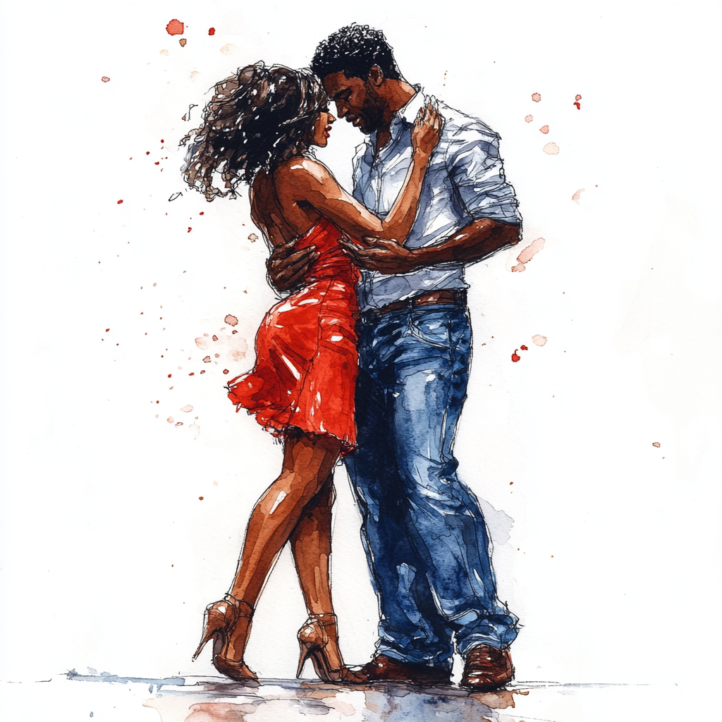 A man and woman dancing romantically in sketch art