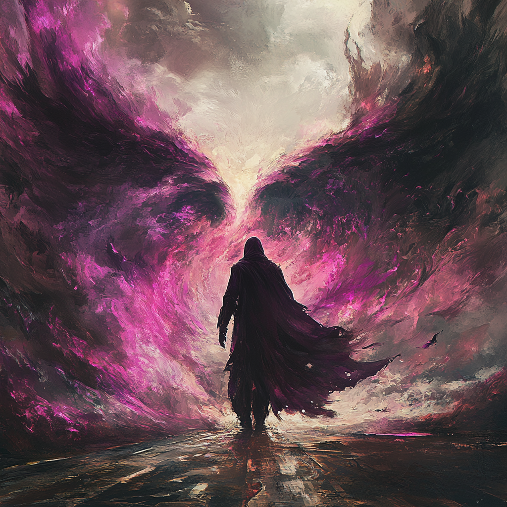 A man in a cloak hovering in sky.