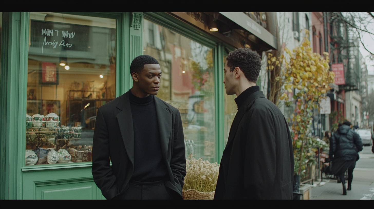 A man in black asks New York man.