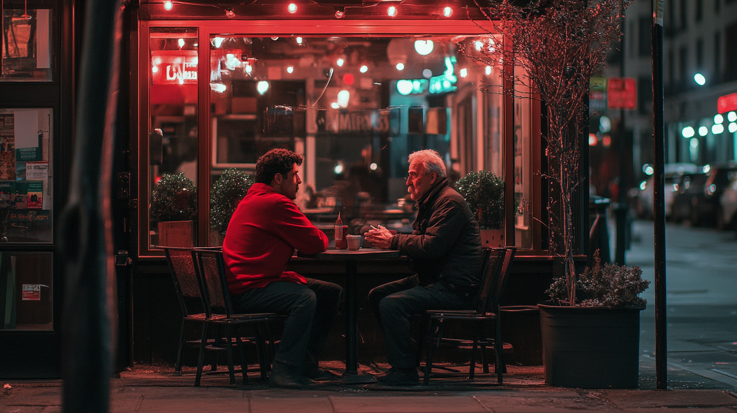 A man interviews old man in New York.