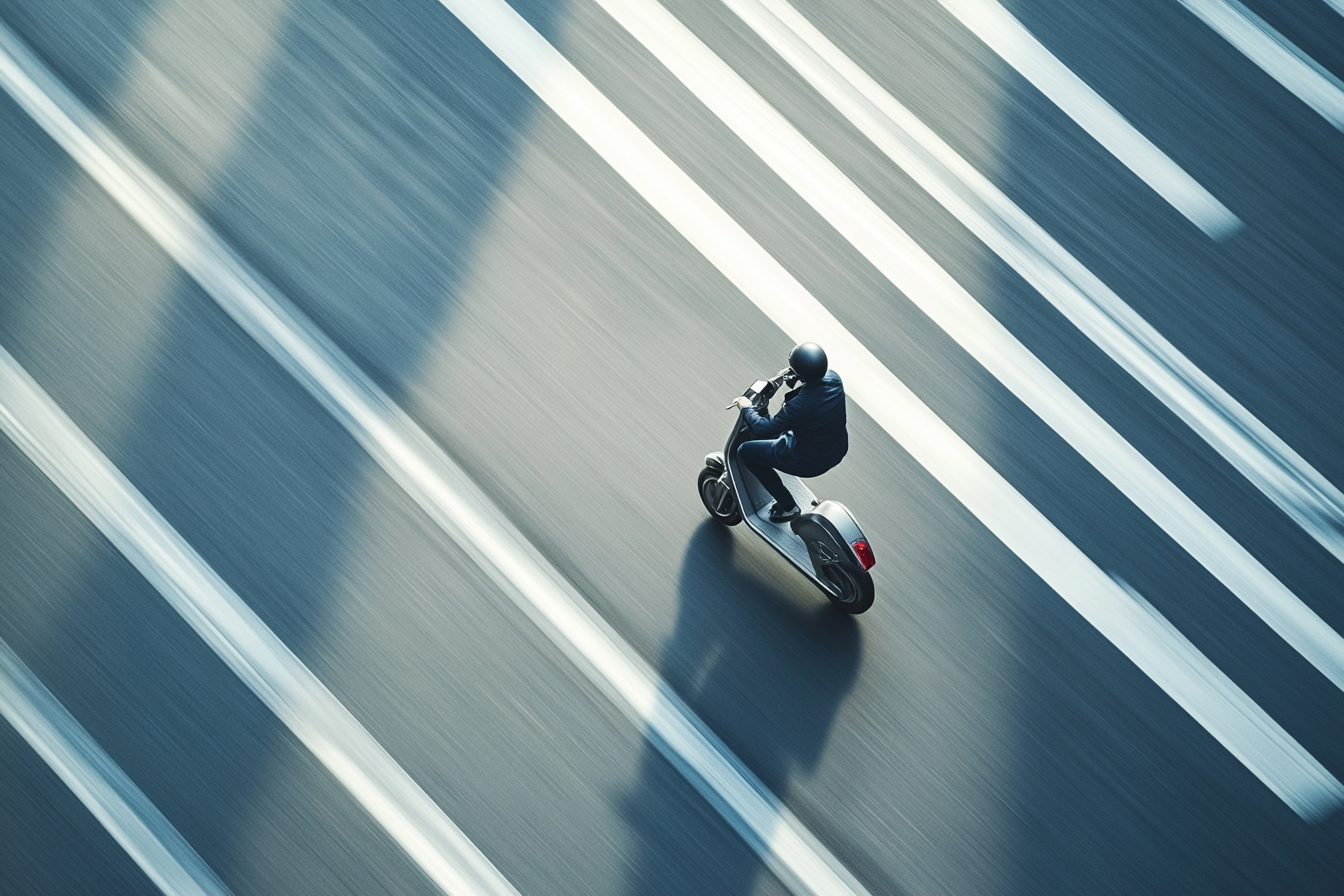 A man speedily riding electric scooter in NYC