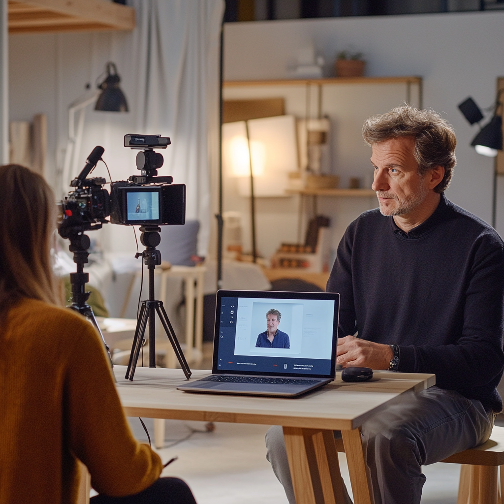 A man using France.tv site with a young interviewer.