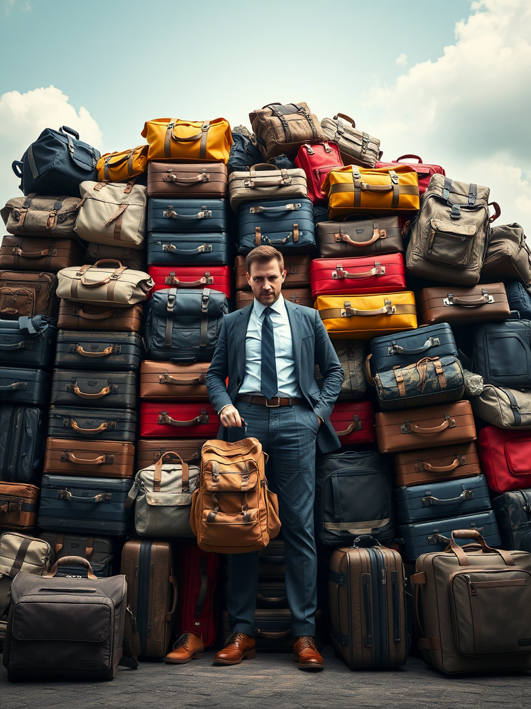 A man with many suitcases and bags.