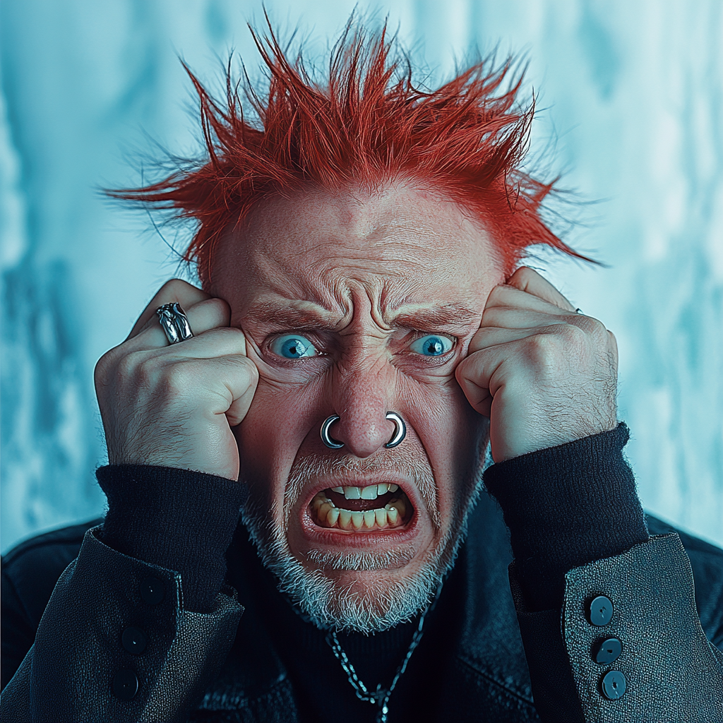 A man with red hair smashing head on ice