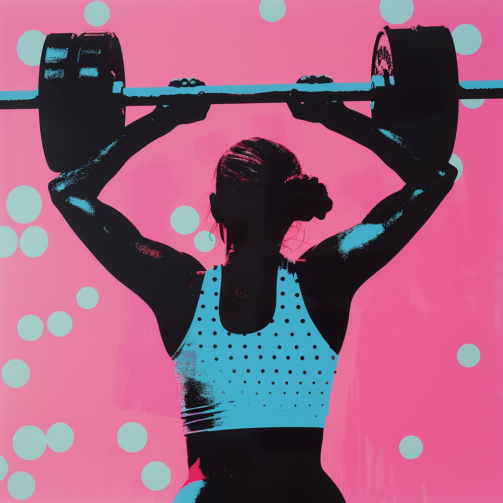 A minimalist collage of a female weight lifter.