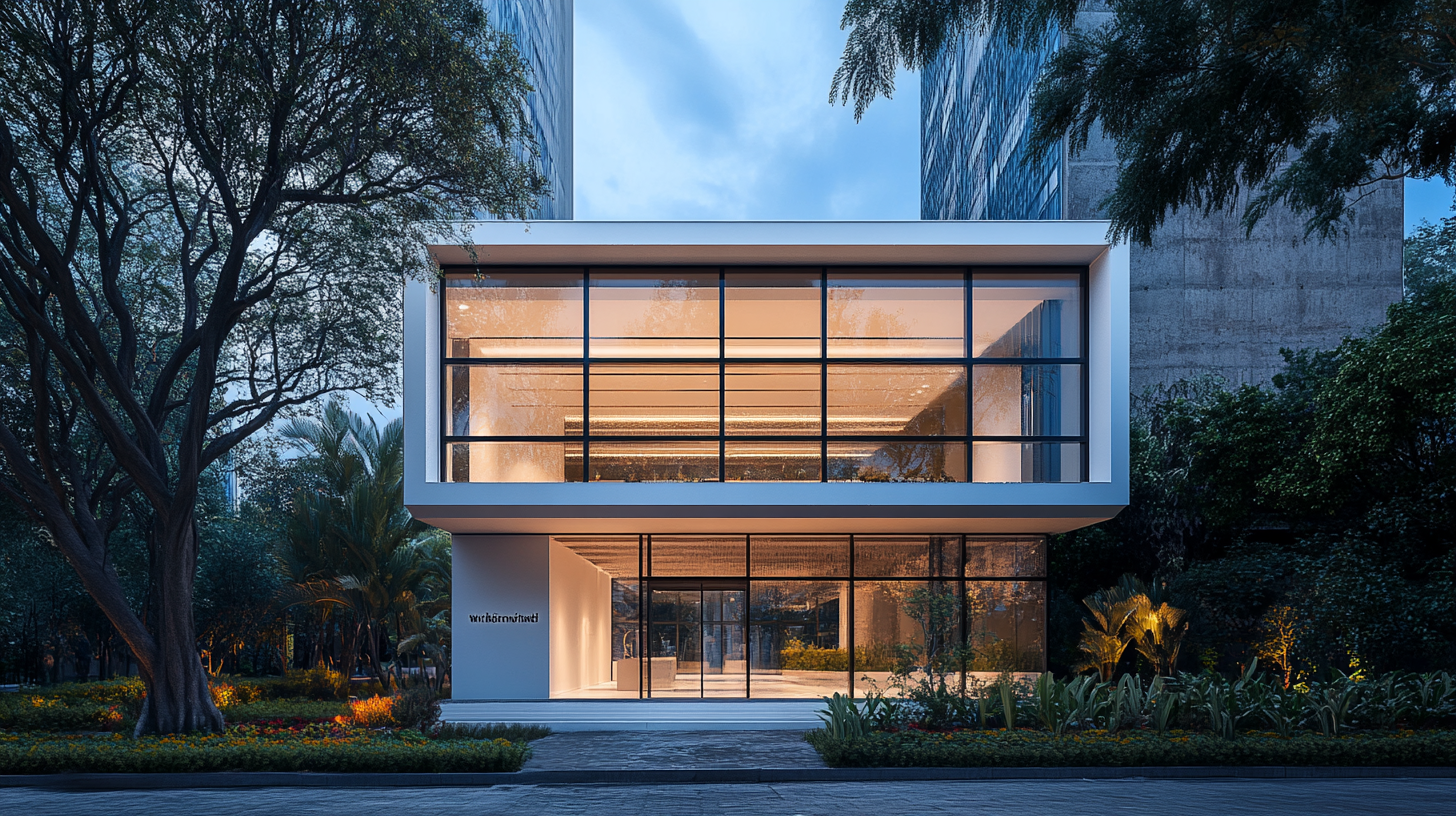 A minimalistic building in Mexico City at dawn