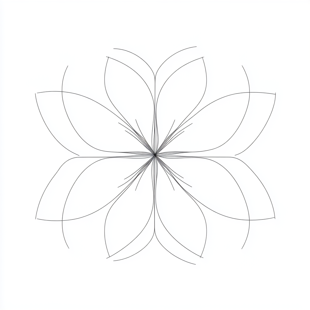 A minimalistic flower with castle-like petals in line-art