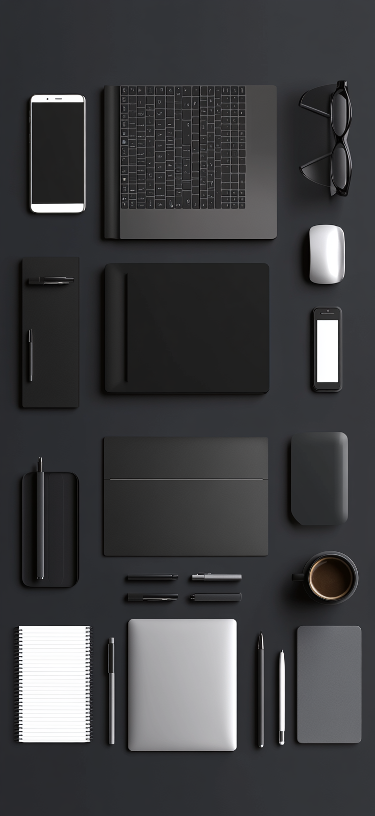 A minimalistic setup on dark gray background.