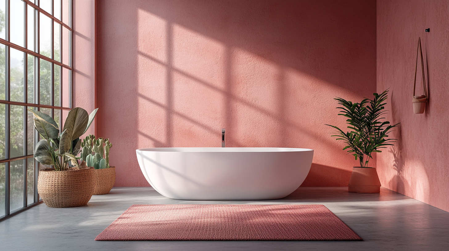 A modern bathroom with pink accents in sleek design.