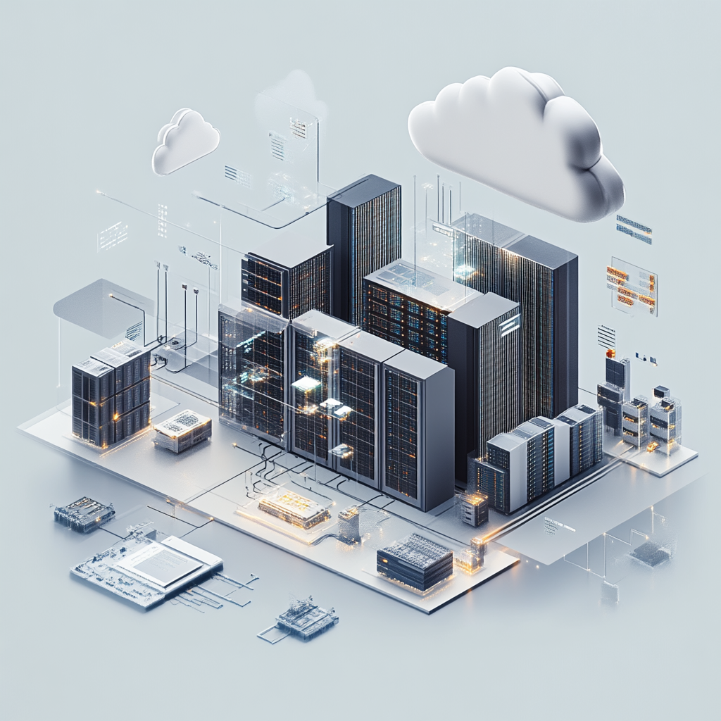 A modern data center blending servers and cloud.