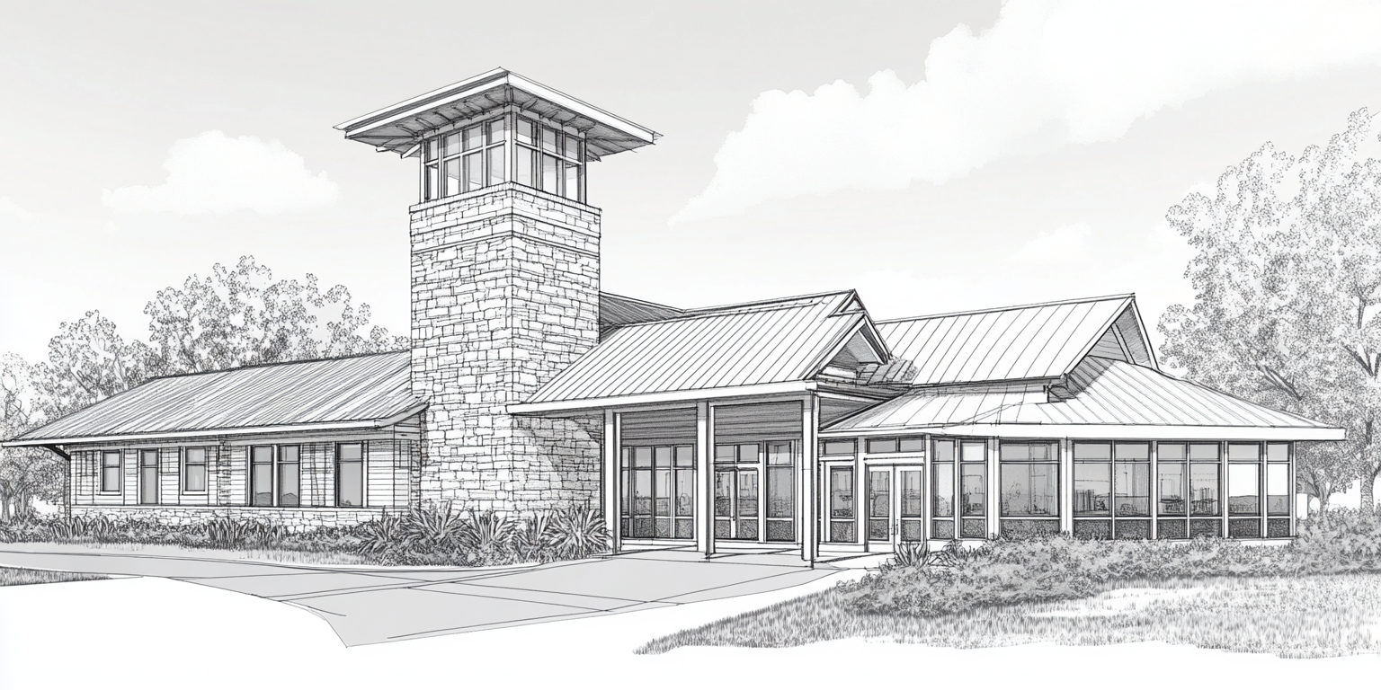 A modern farmhouse style fire station drawing