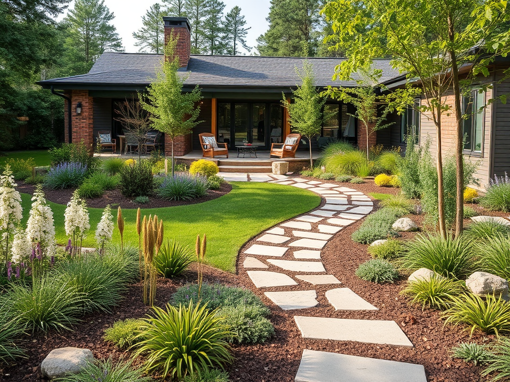 A modern home with native plants garden design.