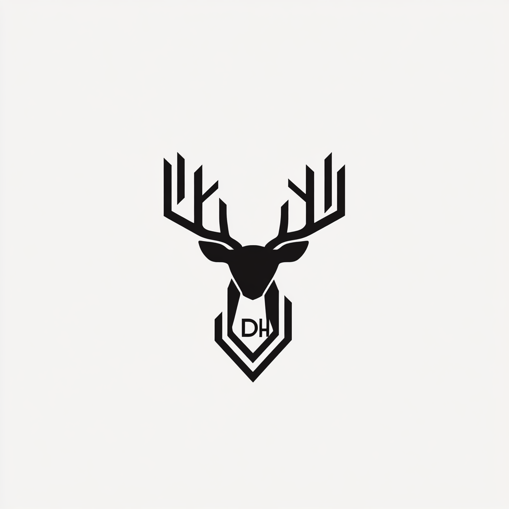 A modern logo of an elk and letters DH.