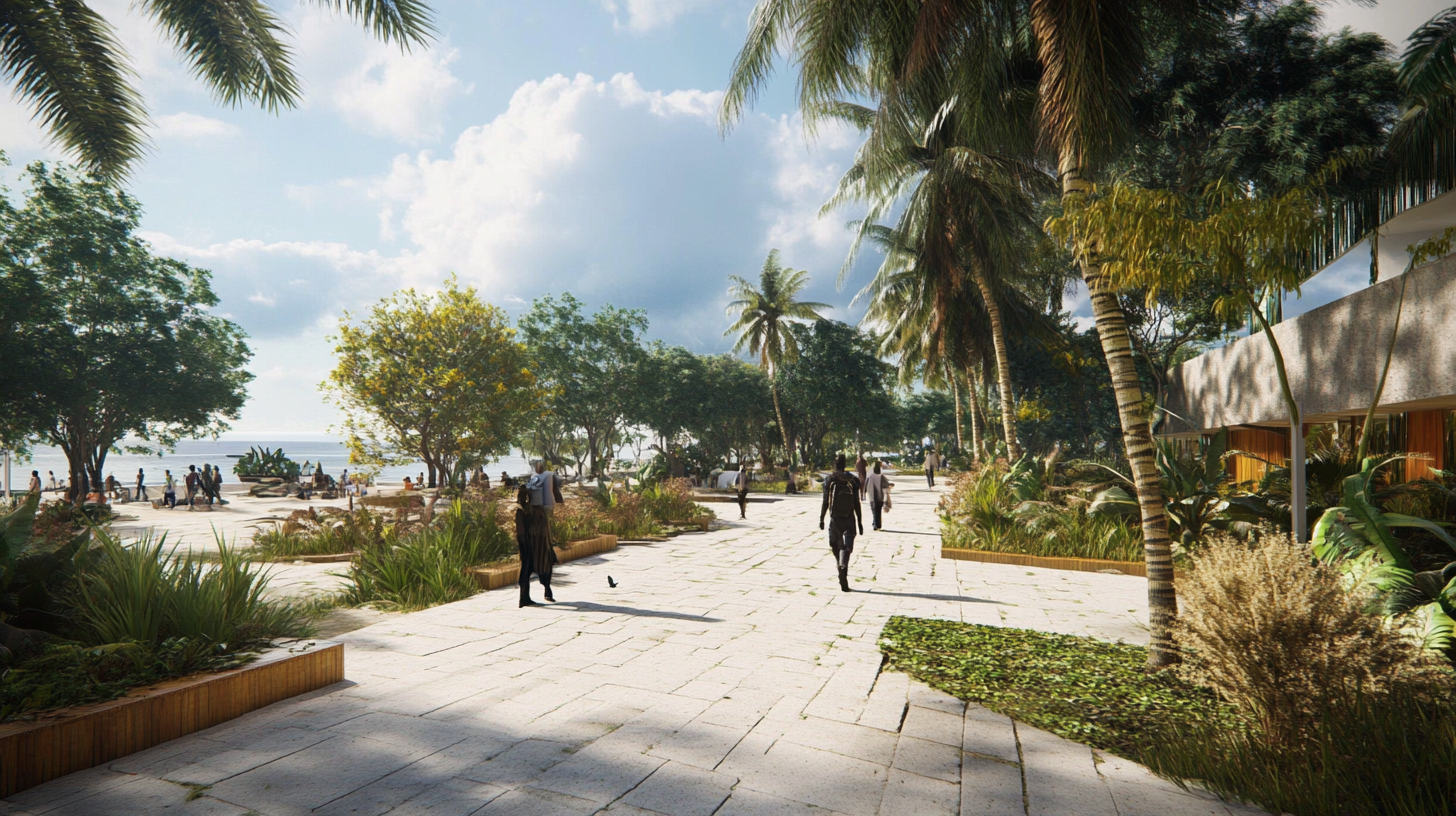 A modern plaza in Zanzibar inspired by maps.