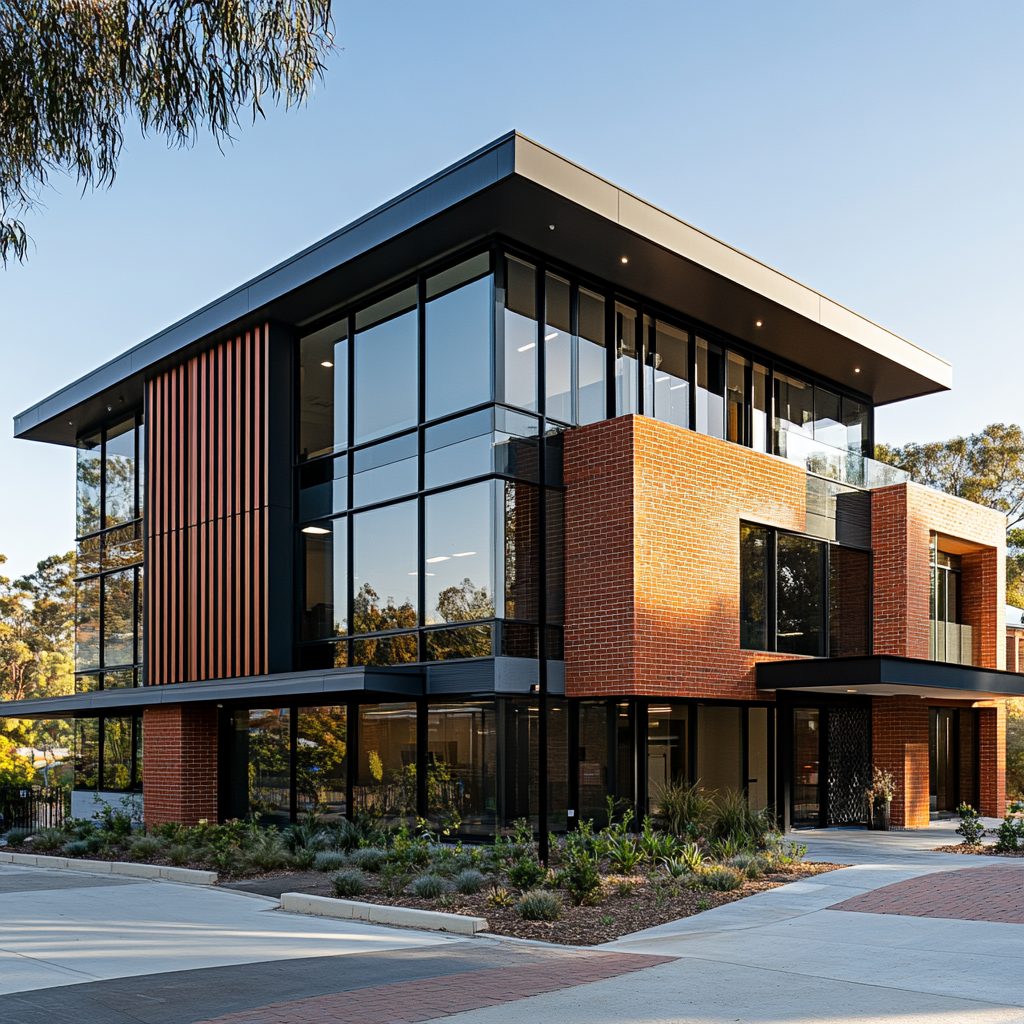 A modern two-story medical building in suburbs