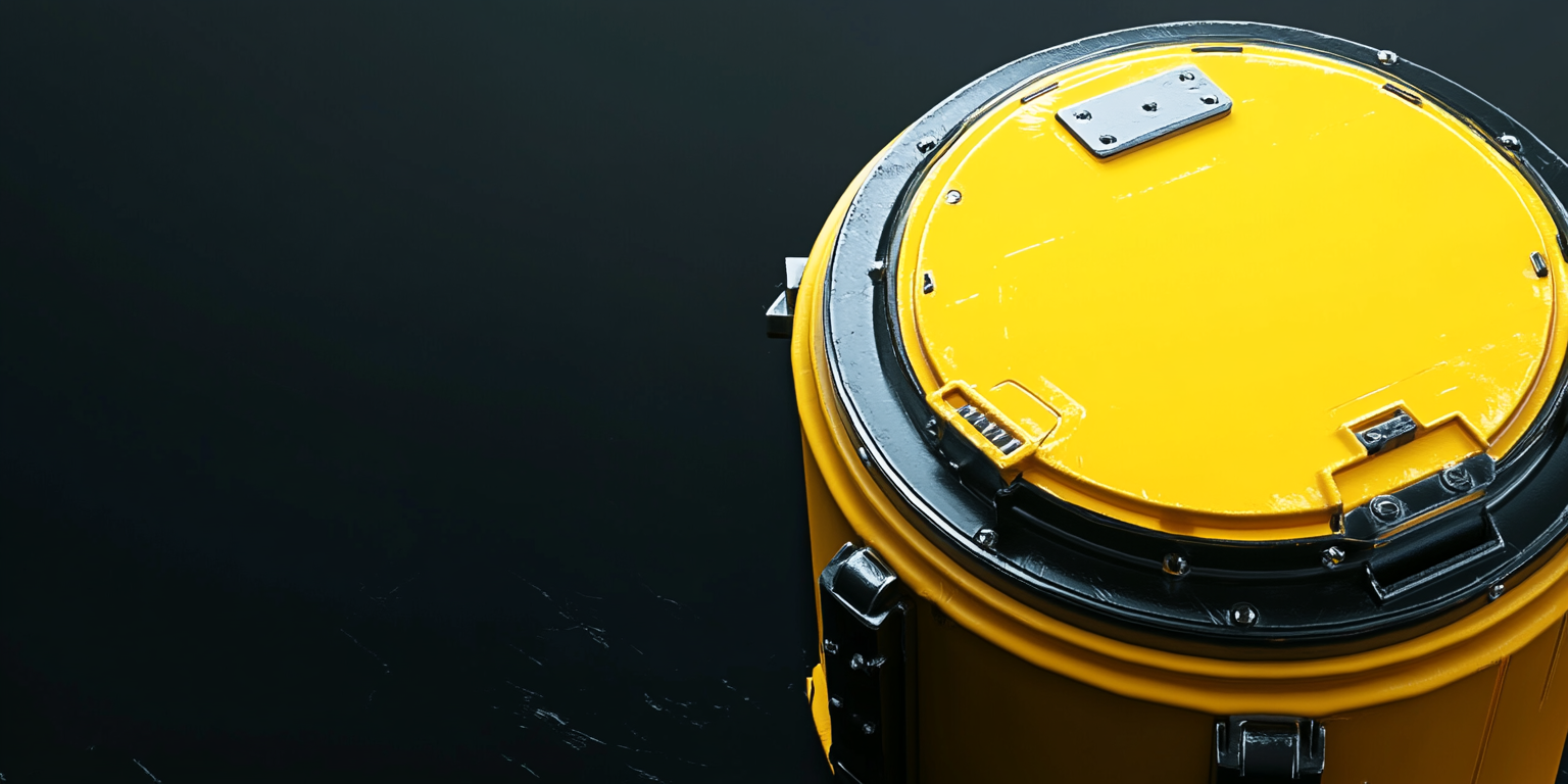 A modern yellow locked bucket on clean black background