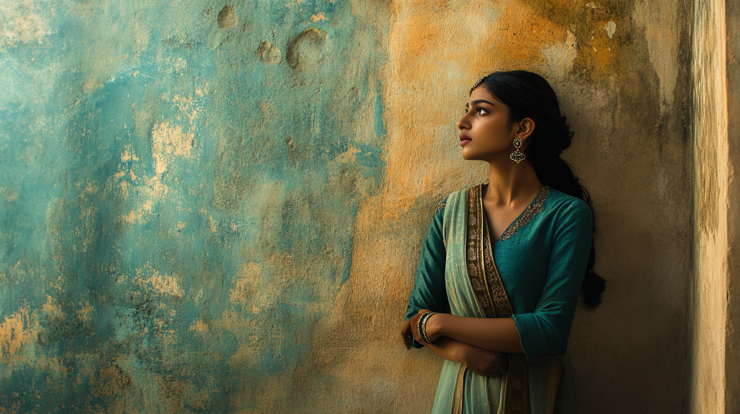 A modern young Indian woman watching in distance