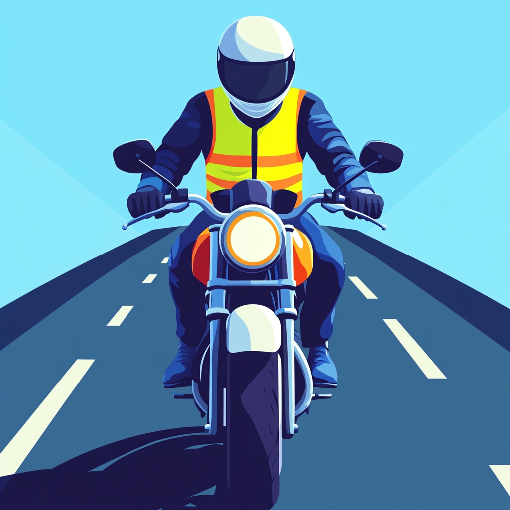 A motorcyclist rides on road in safety gear