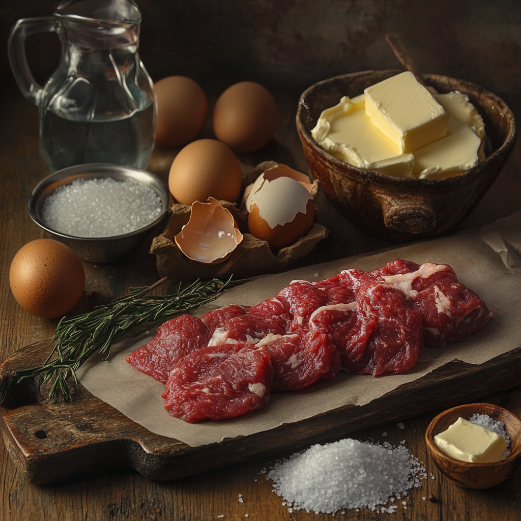 A mouthwatering Carnivore background with meat and eggs