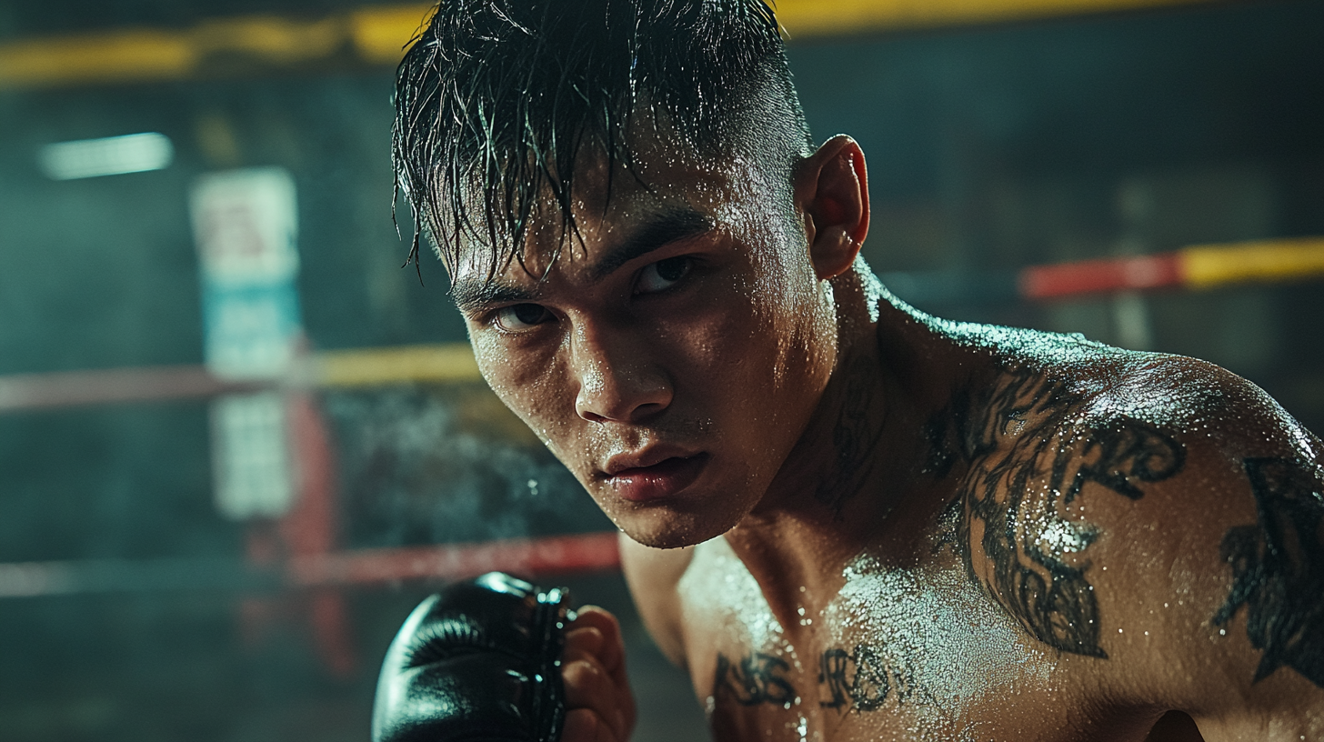 A muay thai fighter victorious, exiting the ring