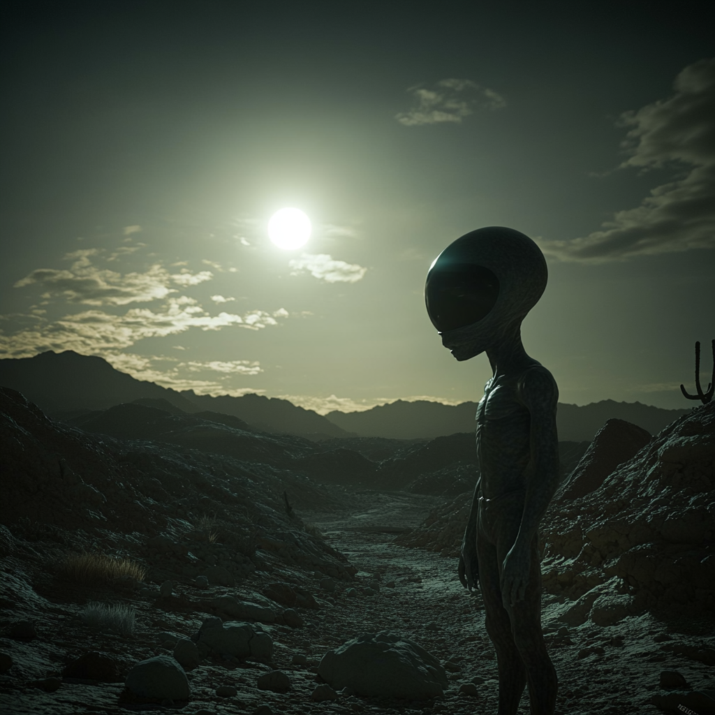 A mysterious alien scene with detailed lighting