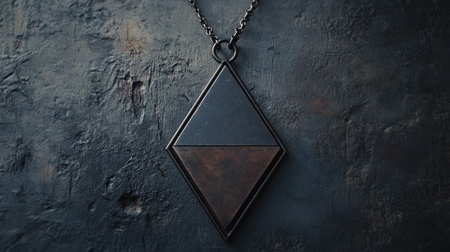 A necklace with two iron triangles.