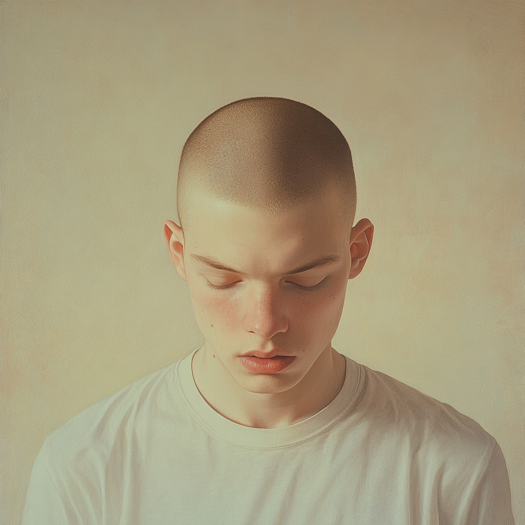 A pale young man in a t-shirt