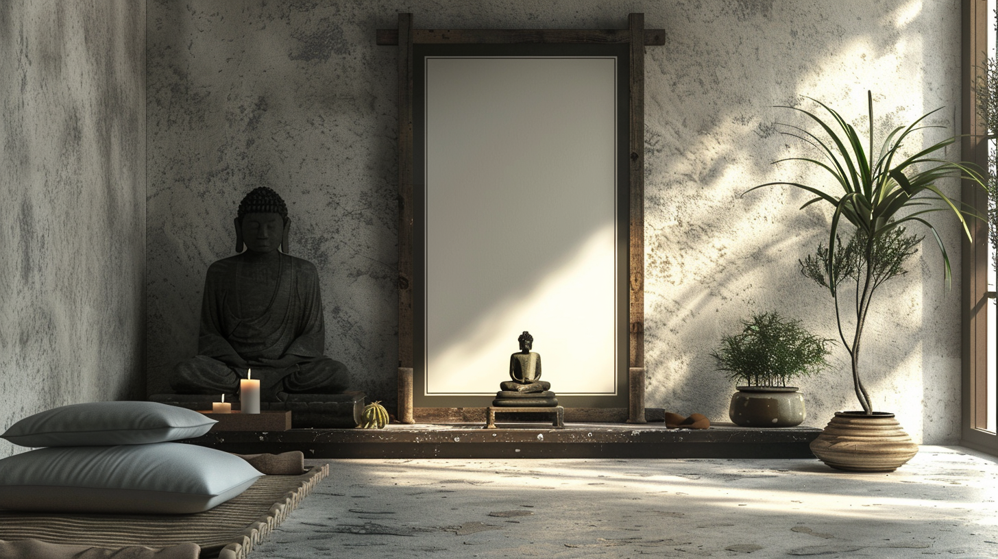 A peaceful home altar with warm lighting.