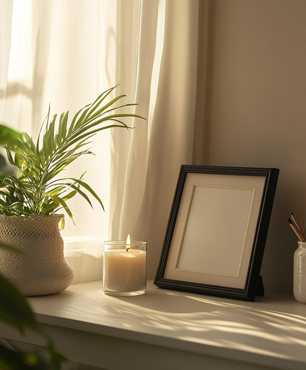 A peaceful moment captured in a photo frame.