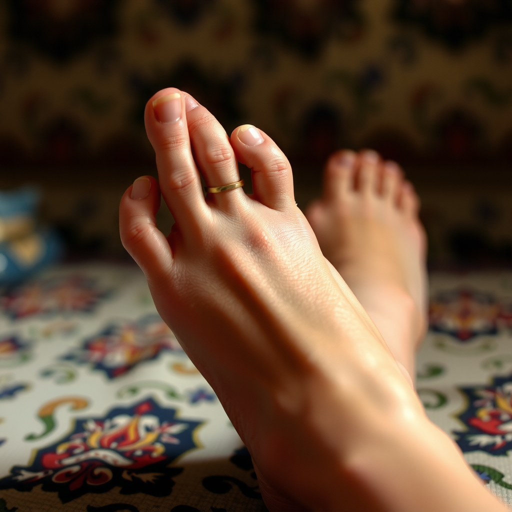 A person touching feet with affection.