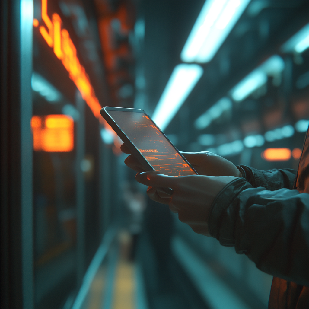 A person using phone in subway like Entergalactic