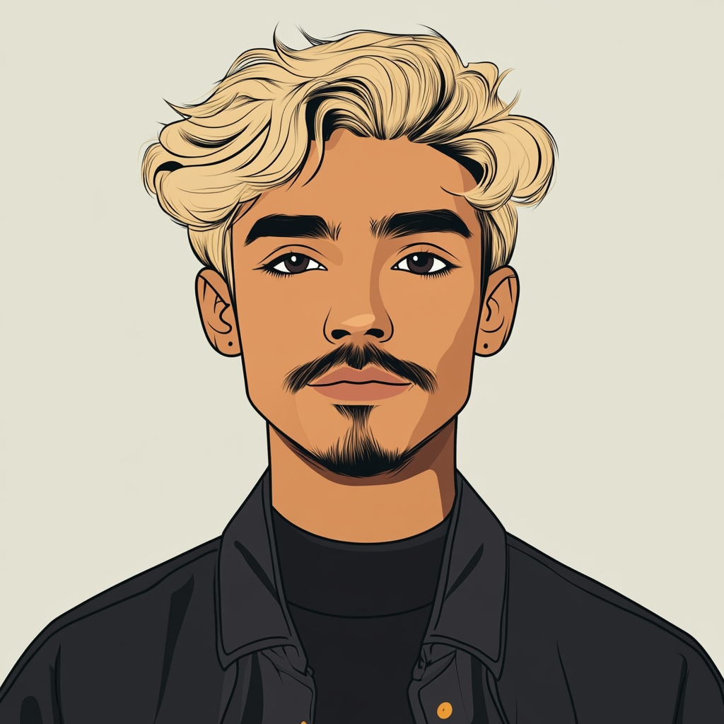 A person with blonde hair and moustache