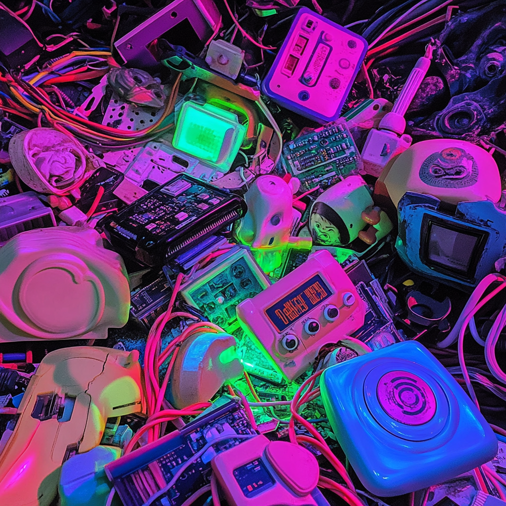 A pile of broken 80s toy parts, complete mess