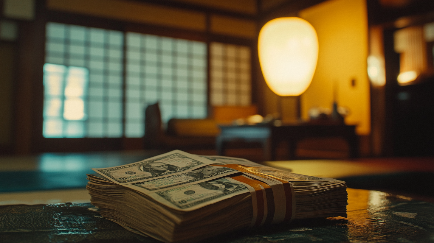 A pile of money in old Japan hotel