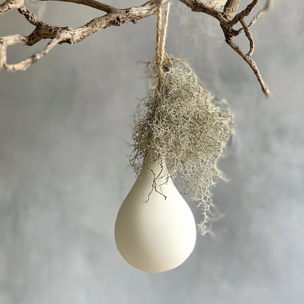 A playful white porcelain ornament for Spanish moss.