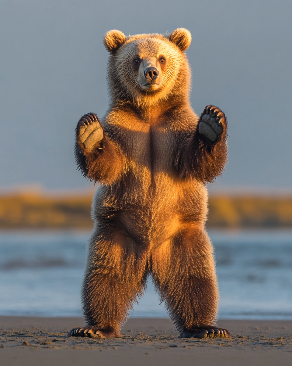 A powerful bear in golden light, photographed beautifully.