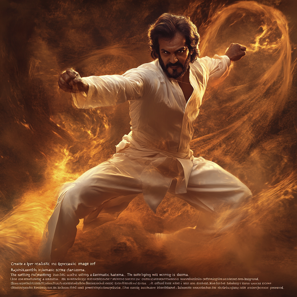 A powerful moment: Rajinikanth in dynamic action.