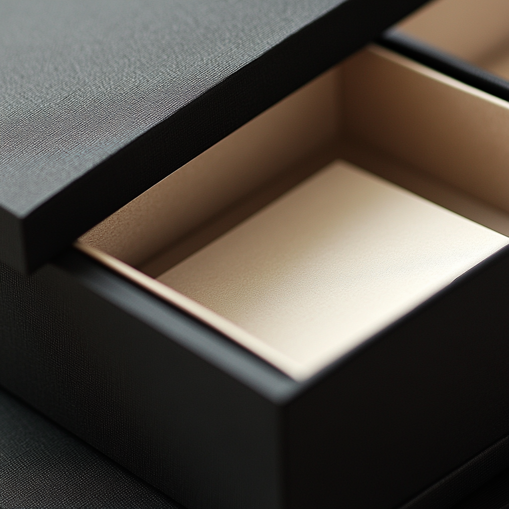 A premium black box lid with attached letter.