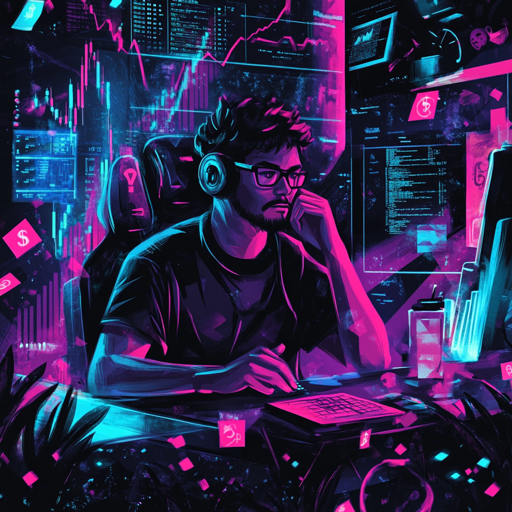 A professional coder in stylish office with money symbols