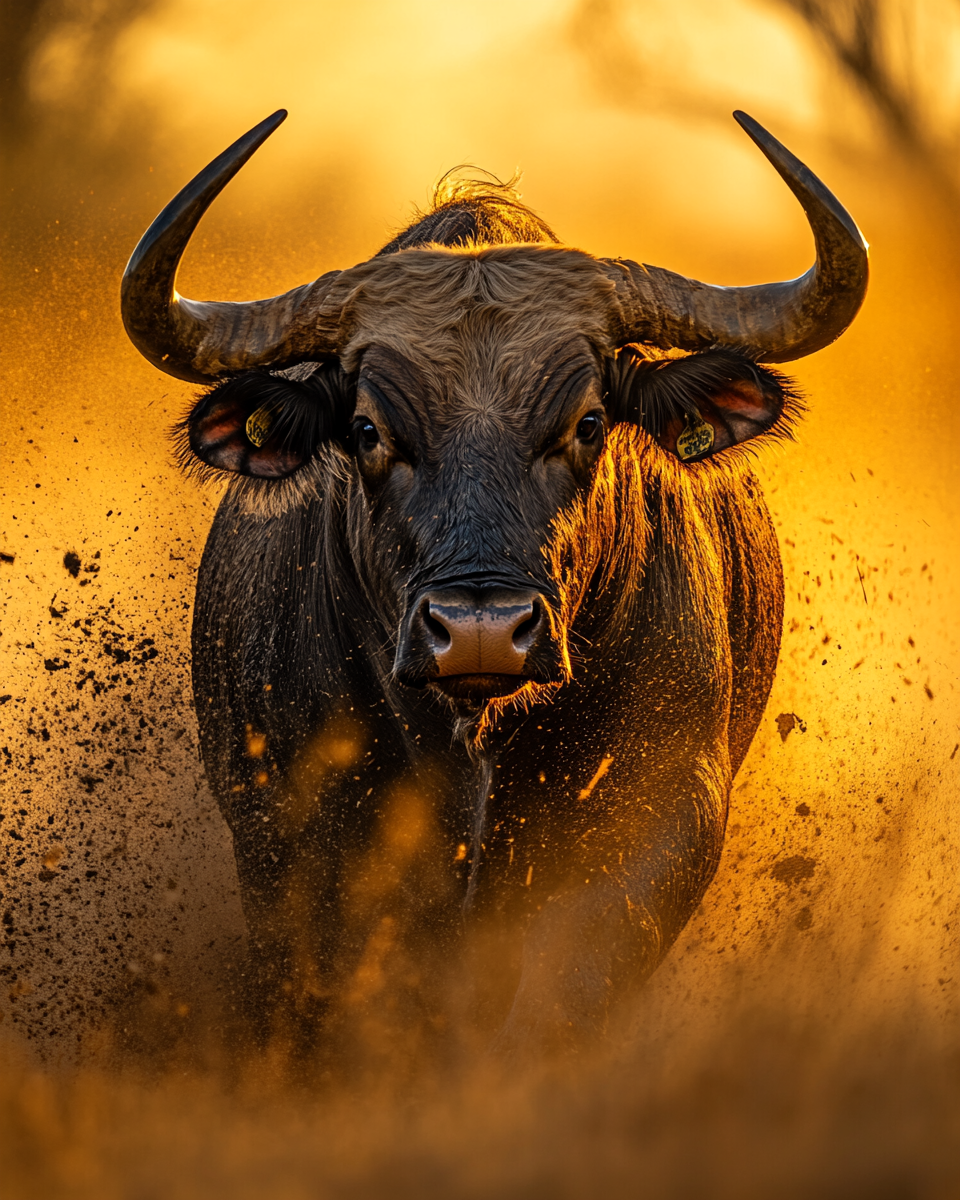 A proud bull captured in detailed golden light