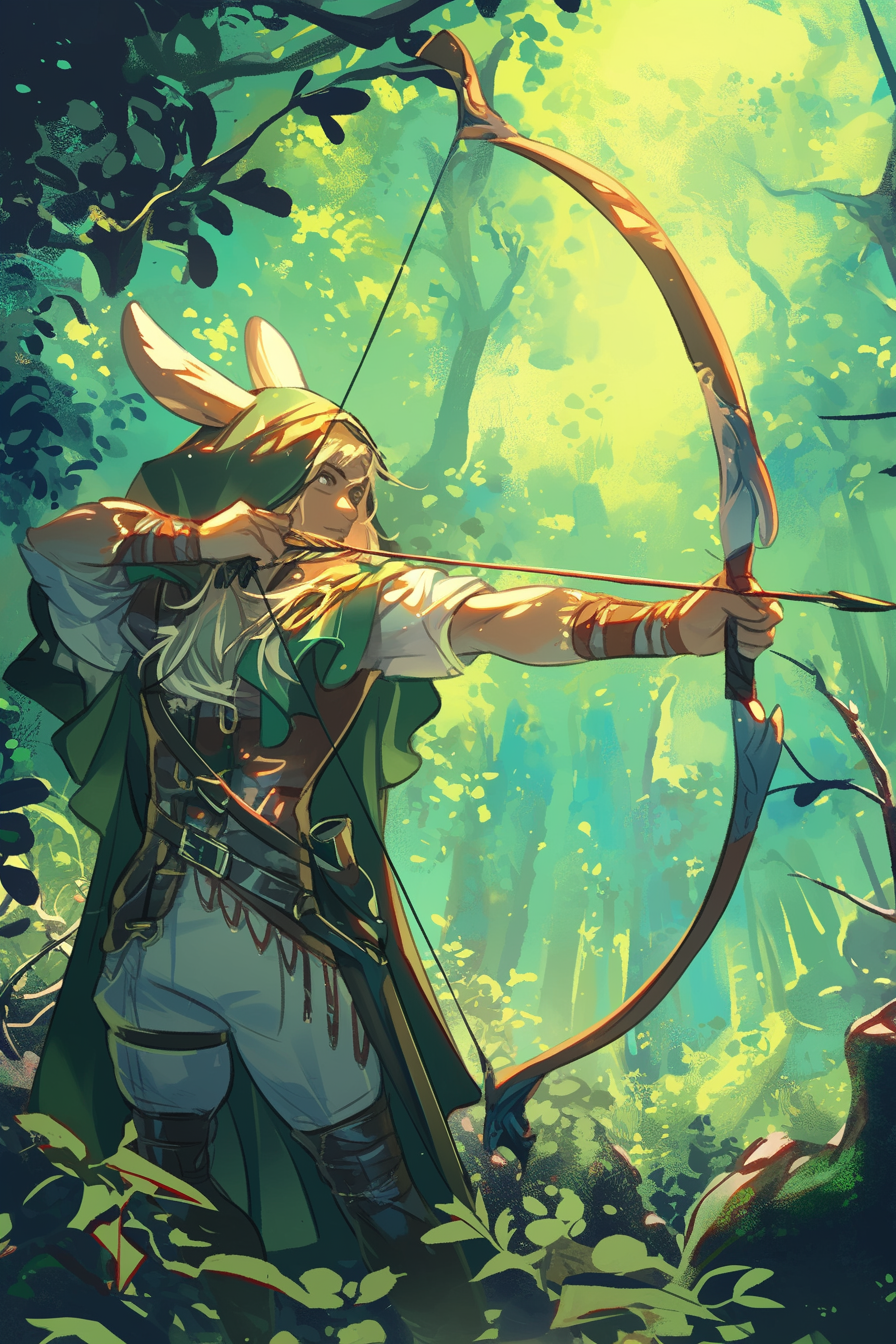 A rabbit archer in forest with green gear