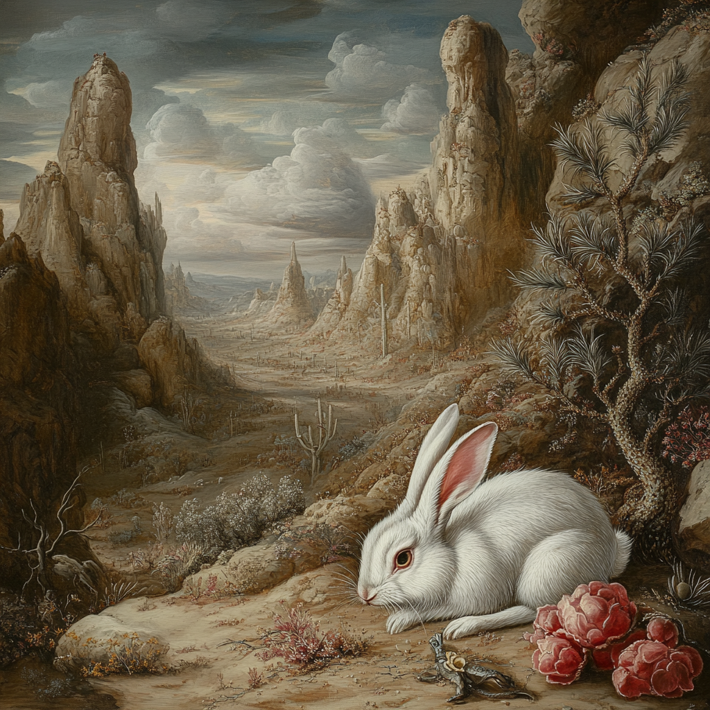 A rabbit finds a secret message in desert.