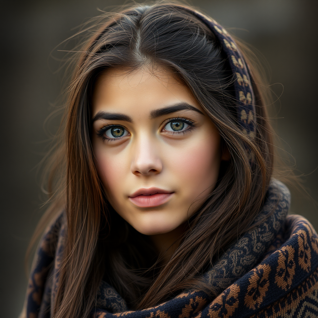 A realistic Persian girl smiling at camera