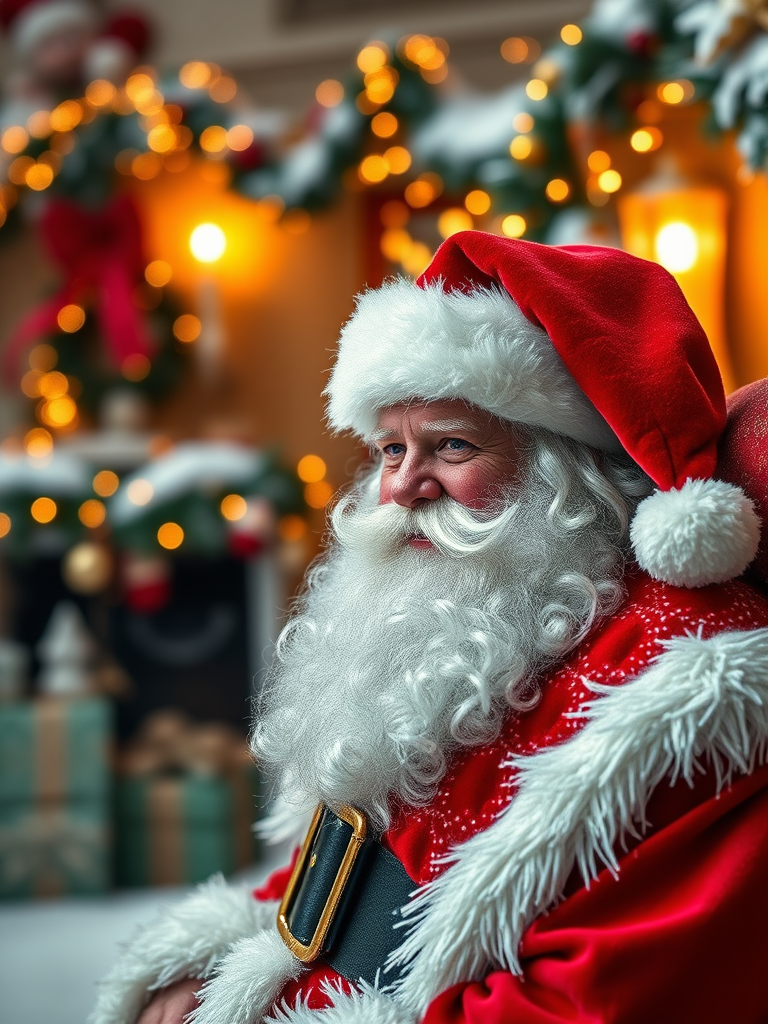 A realistic Santa enjoying vacation at the beach.