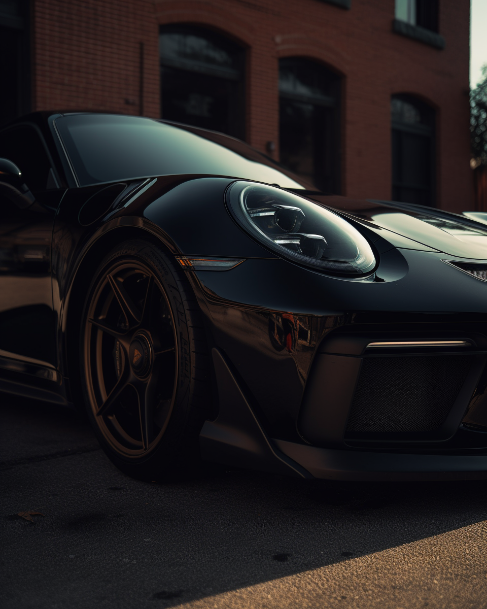 A realistic black Porsche 2023 GT3-RS side view