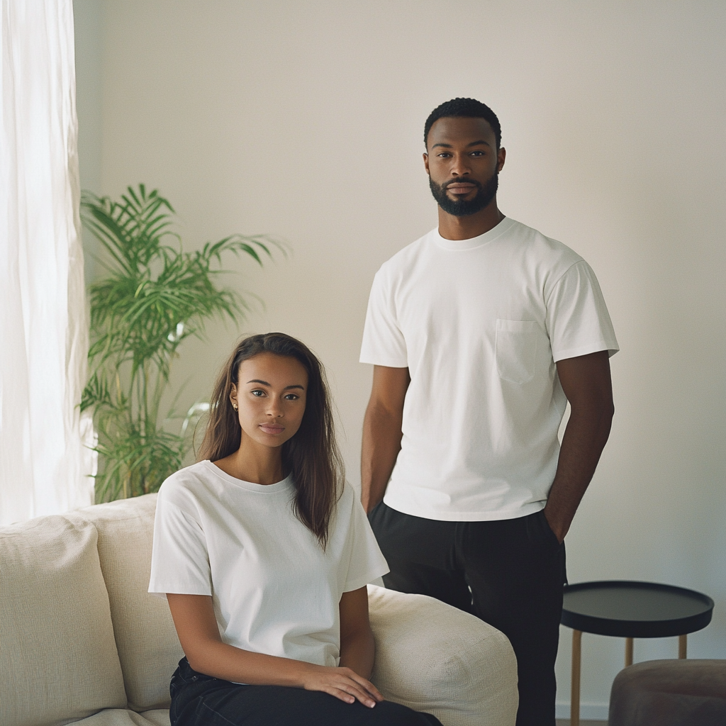 A realistic black model man and girl together.