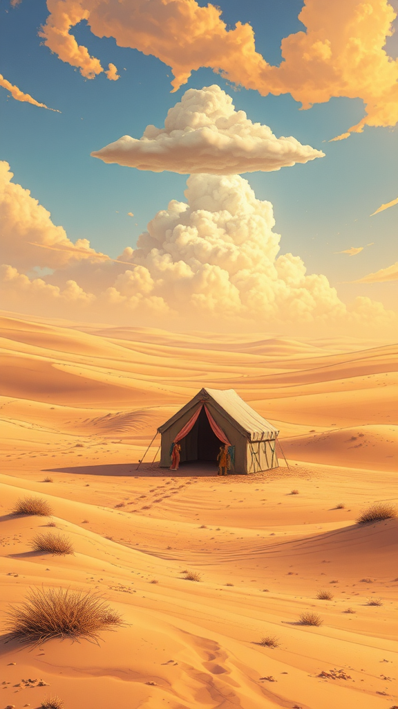 A realistic cartoon cover of a desert scene.