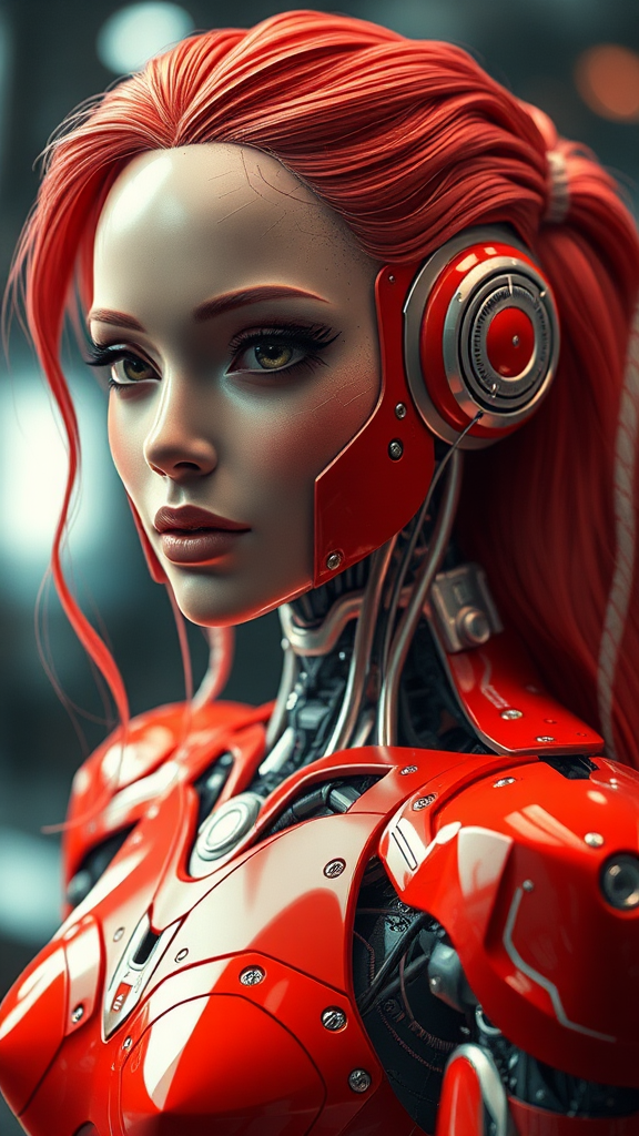 A realistic image of a blonde woman with robot parts.