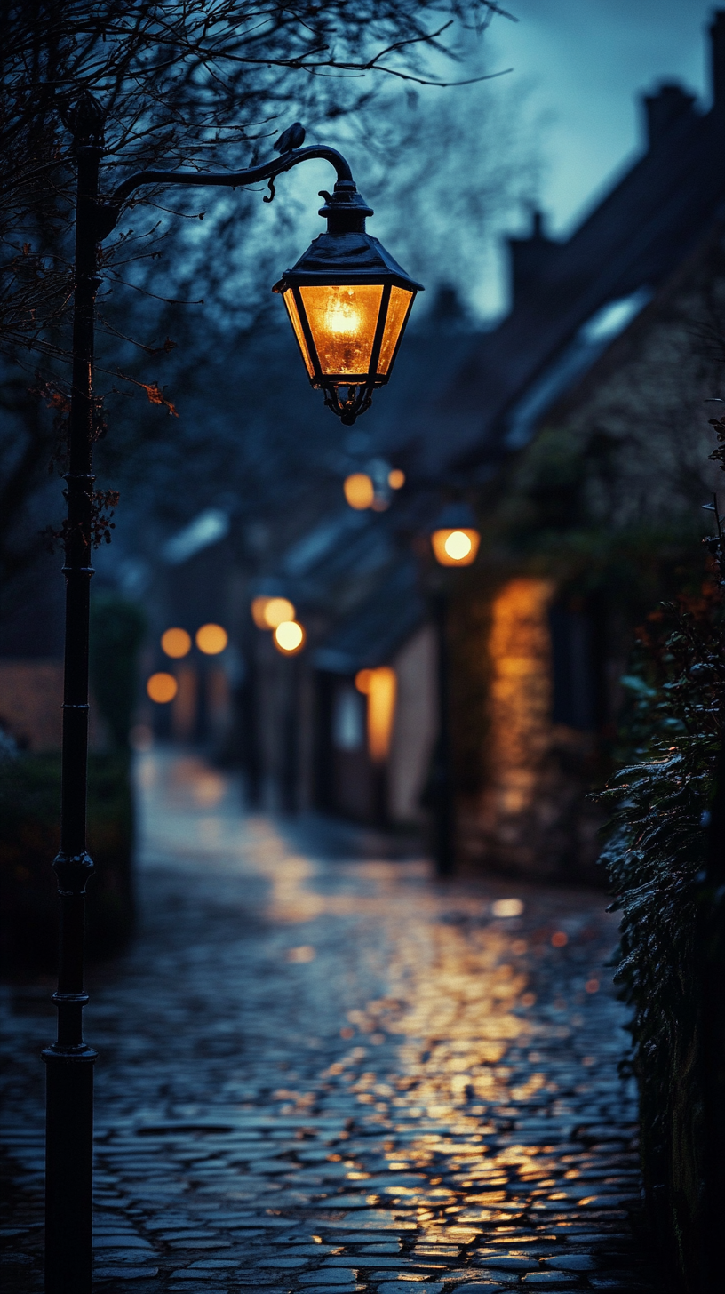 A realistic image of houses with feelings, memories, streetlights.